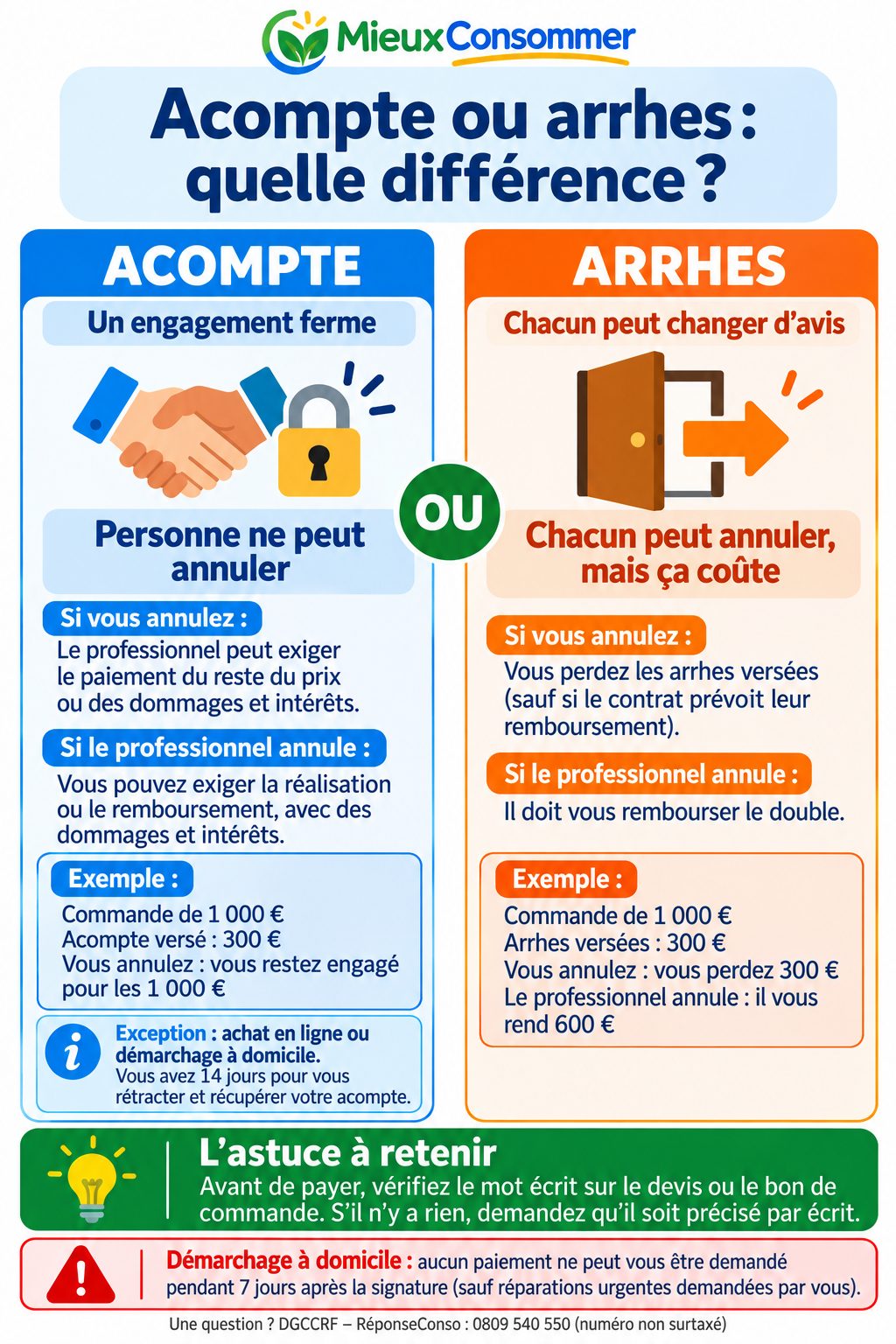 Acompte ou arrhes : la fiche récapitulative, avec un exemple chiffré